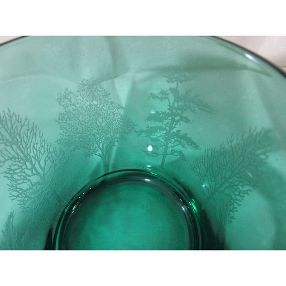 Vintage Emerald Green Glass Mug Etched Trees USA Made EUC - Picture 7 of 16